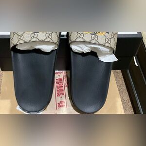Gucci GG Supreme Monogram Tiger Mens Lug Sole Slide Sandals 12 Ebony
